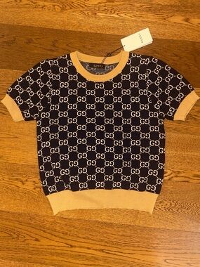 Gucci Navy & Mustard GG Jacquard Knit Top